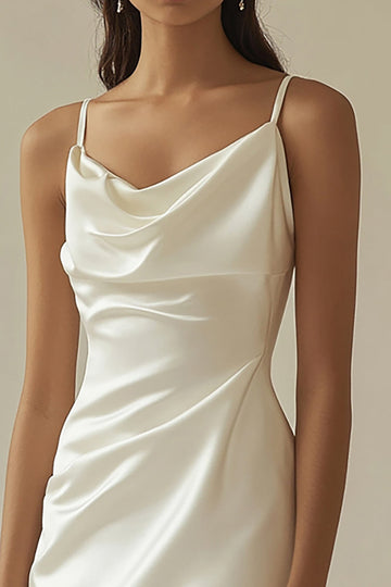 White Satin Cowl Neck Short Graduation Dress